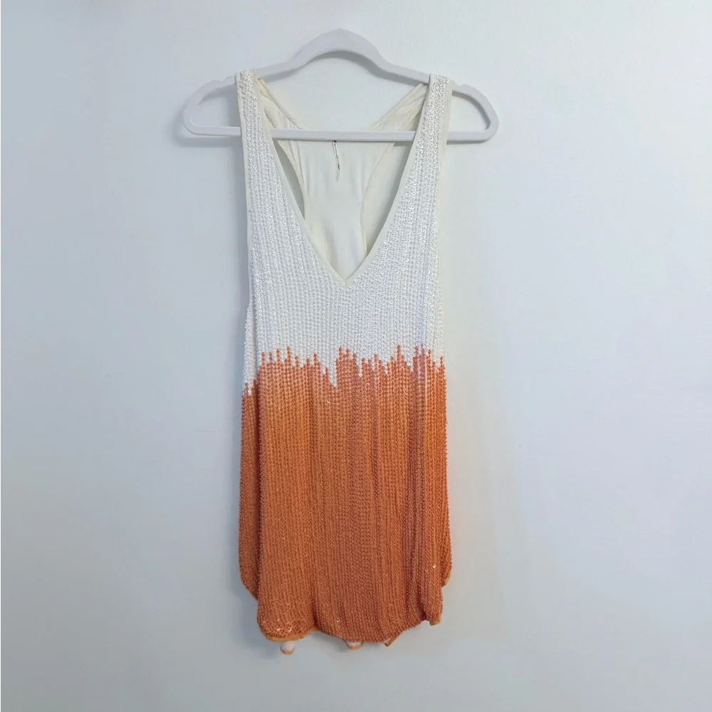Free people Iryna Dip Dye Tank Dress Small Orange Combo Boho MSRP $320.00